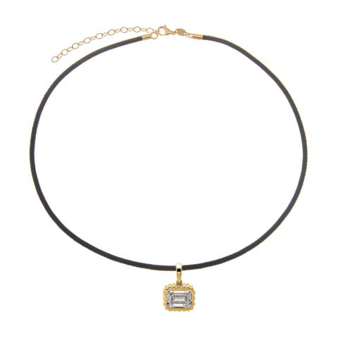 Lab Grown Diamond Emerald Beaded Leather Chain Necklace 14K