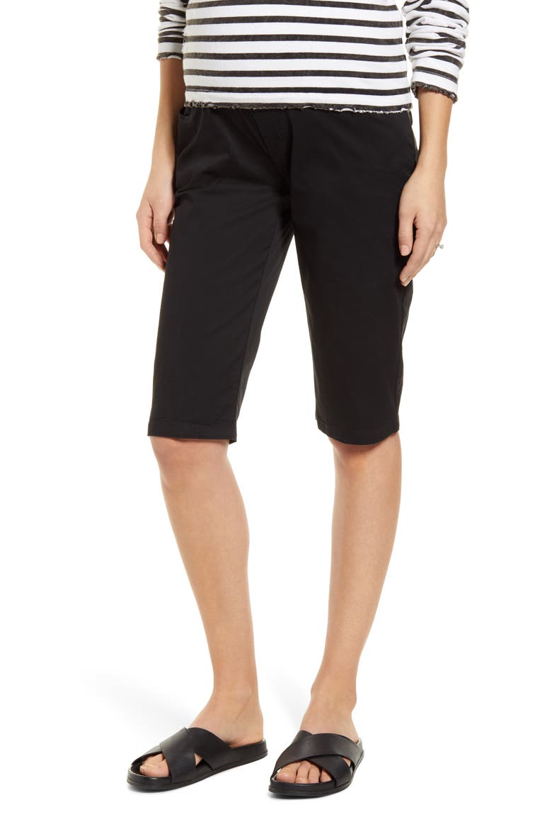 Knee Length Maternity Shorts, Main, color, BLACK
