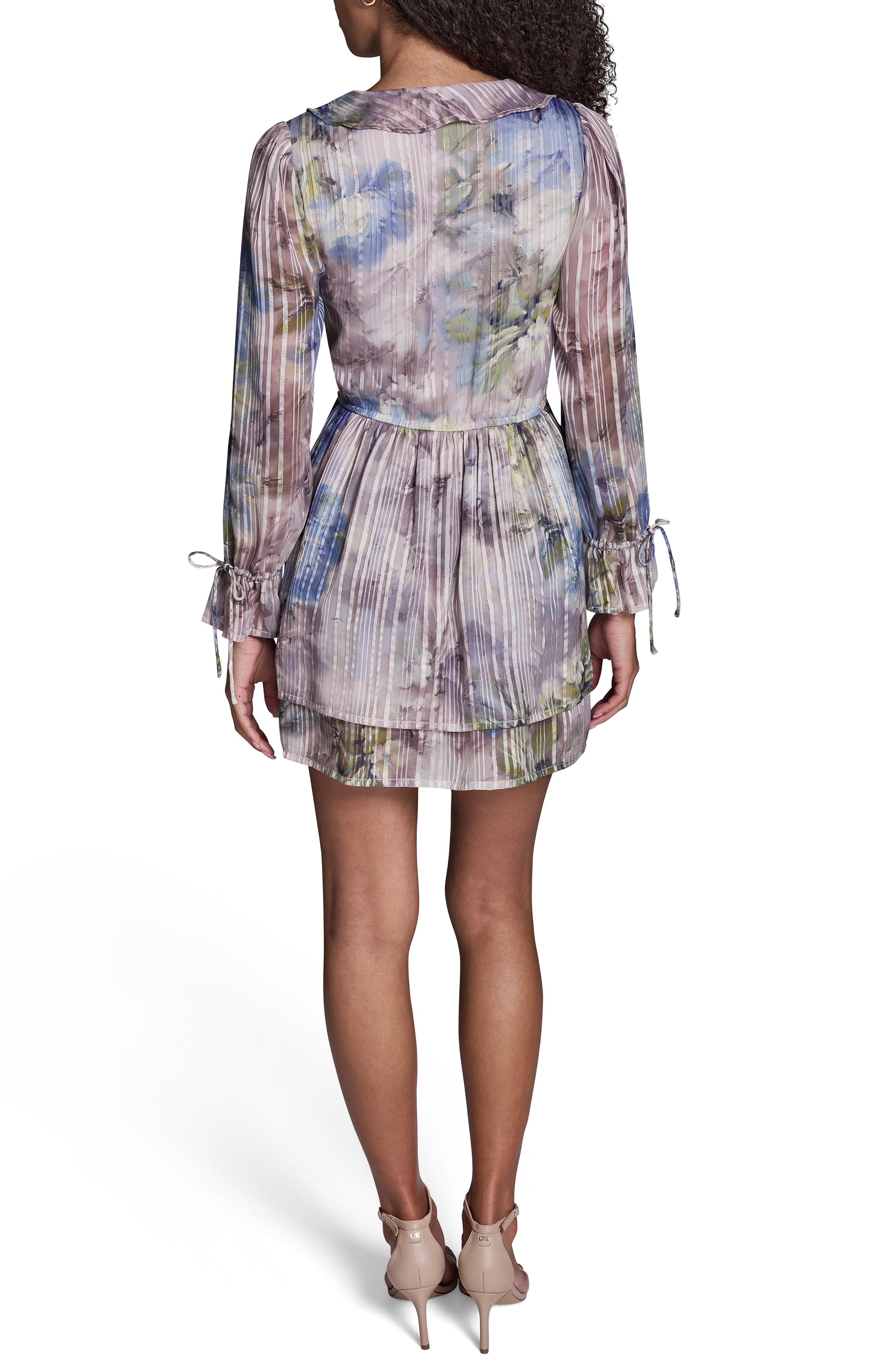 Print Metallic Long Sleeve Dress - image 2
