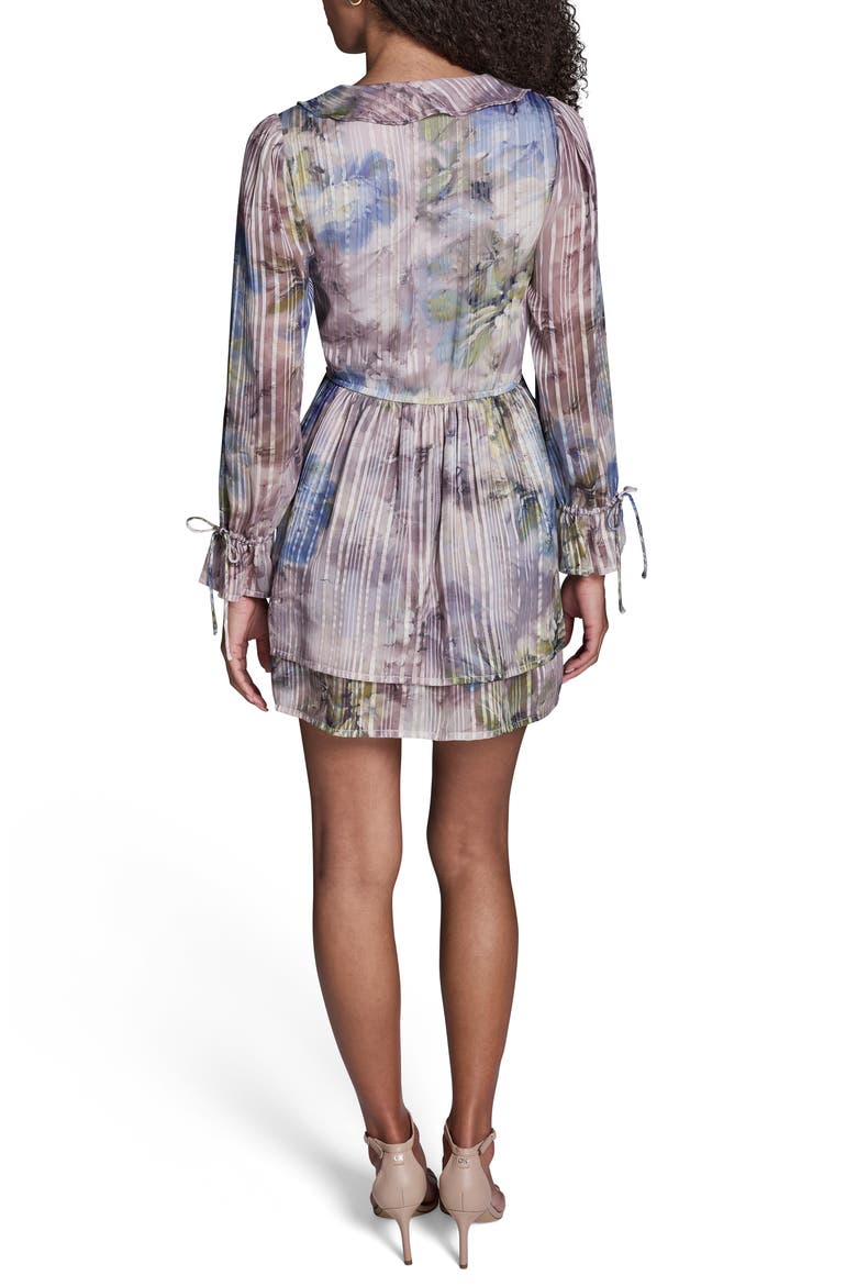 Print Metallic Long Sleeve Dress, Alternate, color, LILAC/ SAPPHIRE BLUE MULTI