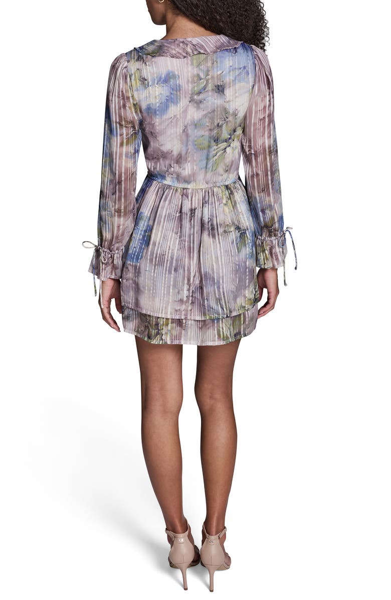 BCBG Print Metallic Long Sleeve Dress, Alternate, color, Lilac/ Sapphire Blue Multi