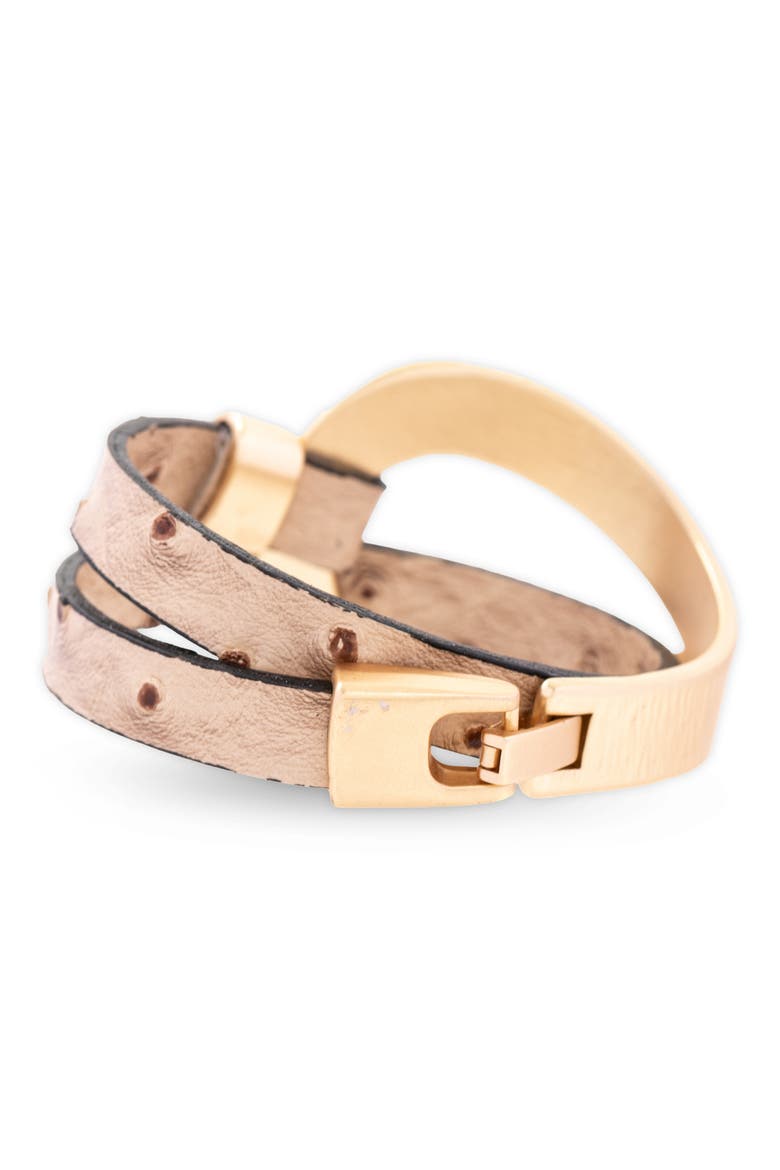 Gold Accent Leather Wrap Bracelet, Alternate, color, BEIGE