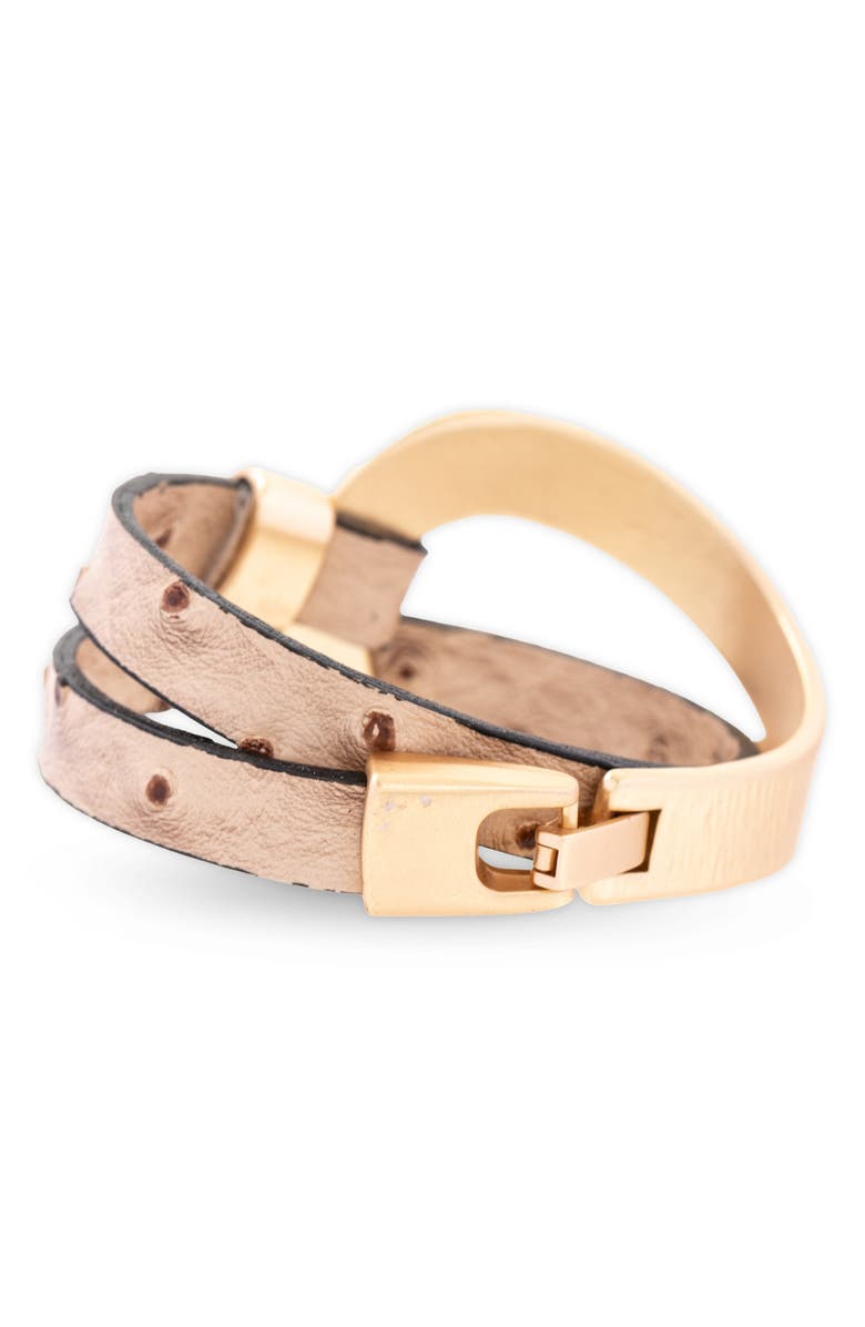 SAACHI Gold Accent Leather Wrap Bracelet, Alternate, color, Beige