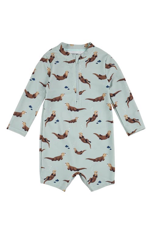 Firsts By Petit Lem Otter Long Sleeve One-piece Swimsuit In Light Turquoise