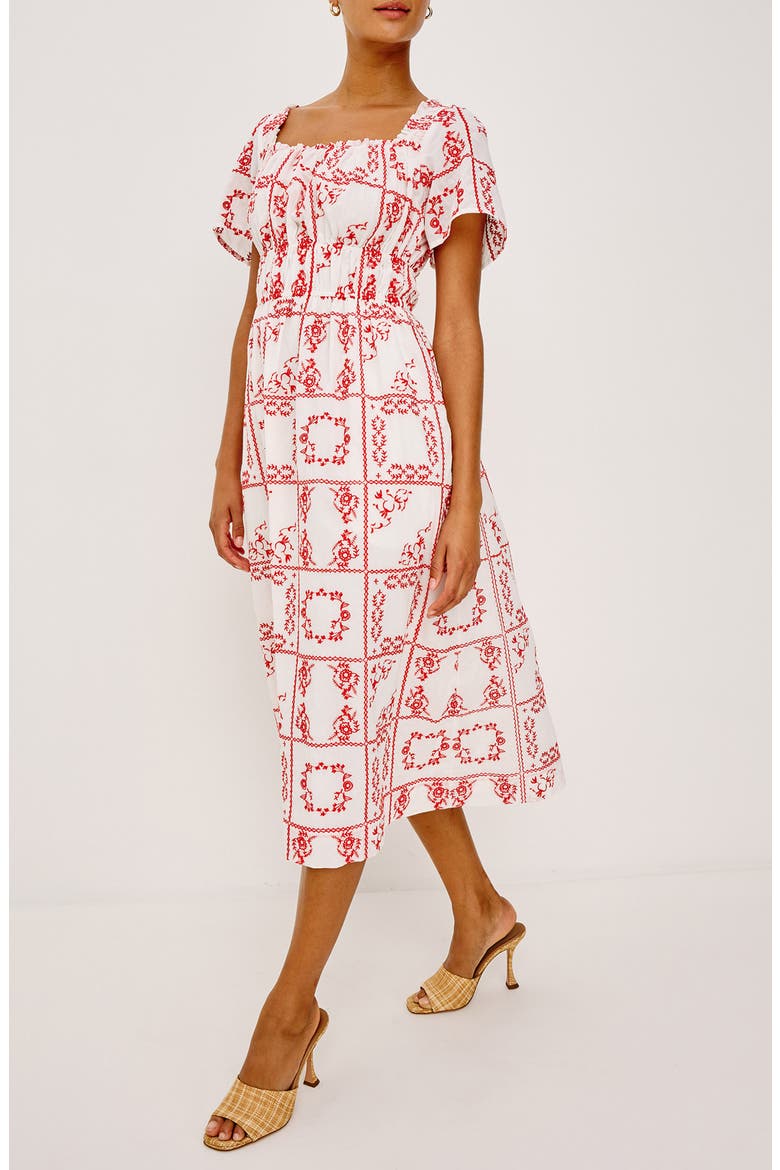 Nanette Print Midi Dress, Alternate, color, IVORY RED HANDKERCHIEF