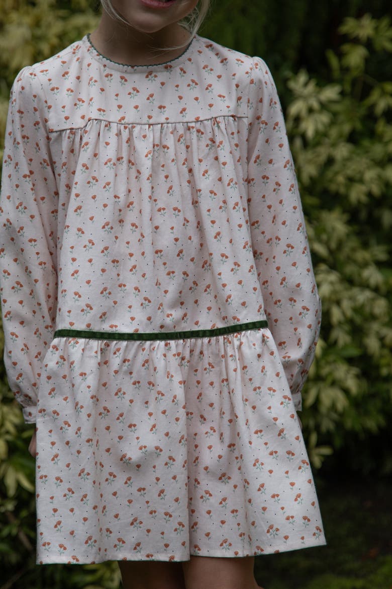 Piper Tiered Dress with Velvet Trim, Alternate, color, Beige Petals