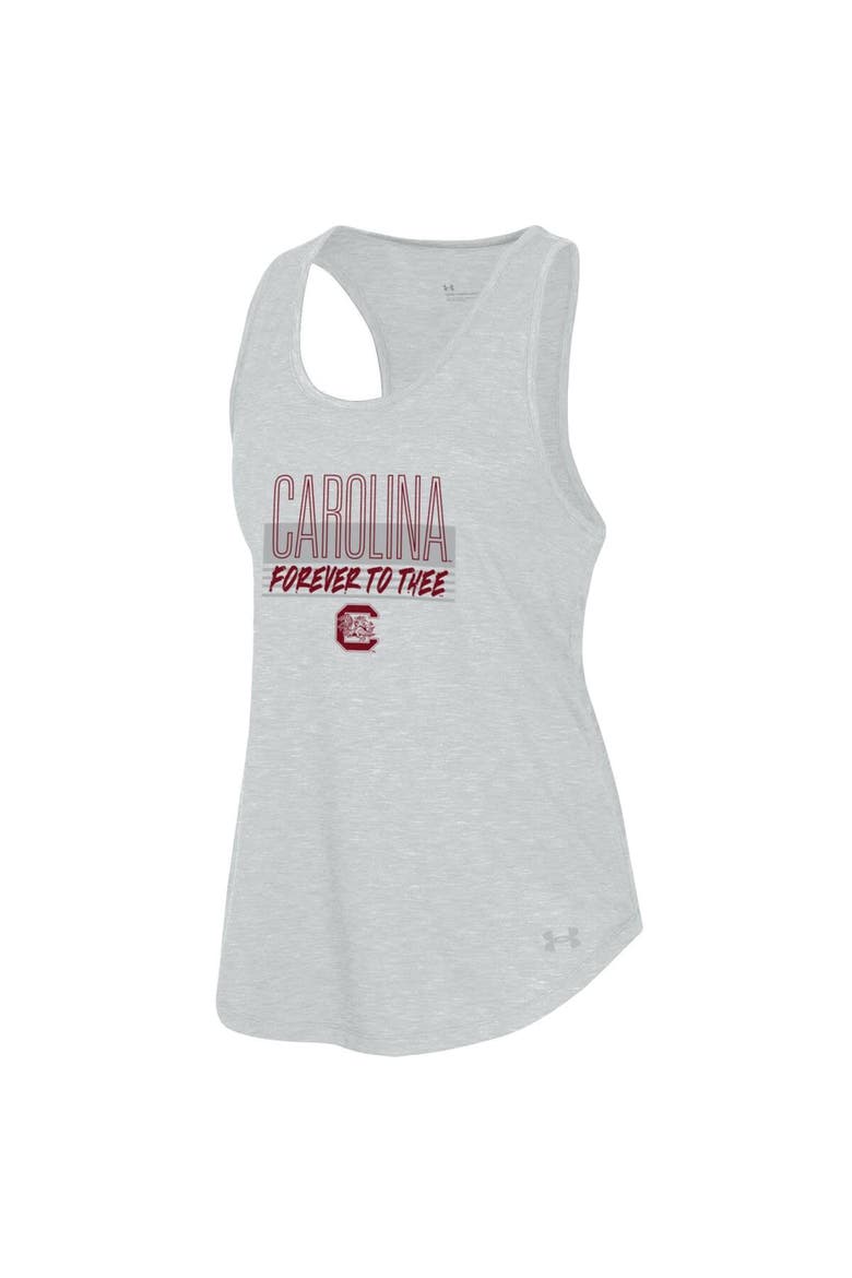 Women's Under Armour Heather Gray South Carolina Gamecocks Breezy Racerback Tri-Blend Tank Top, Alternate, color, Heather Gray