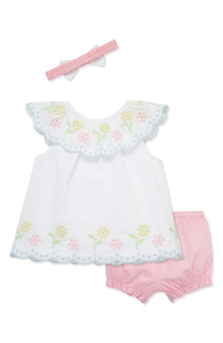 Little Me Eyelet Cotton Tunic, Shorts & Headband Set, Alternate, color,