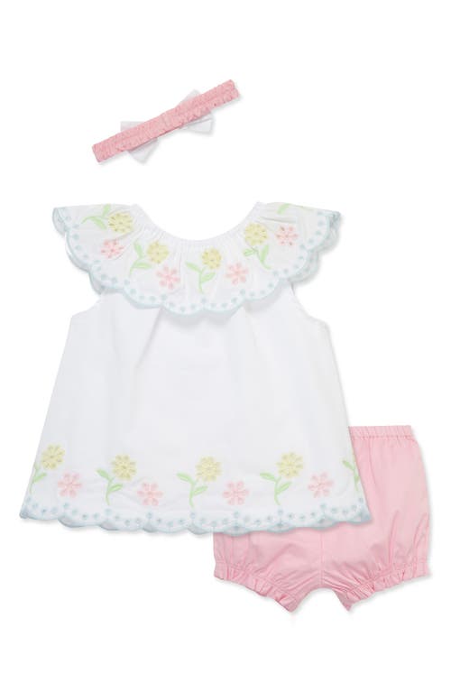 Shop Little Me Eyelet Cotton Tunic, Shorts & Headband Set In Pink