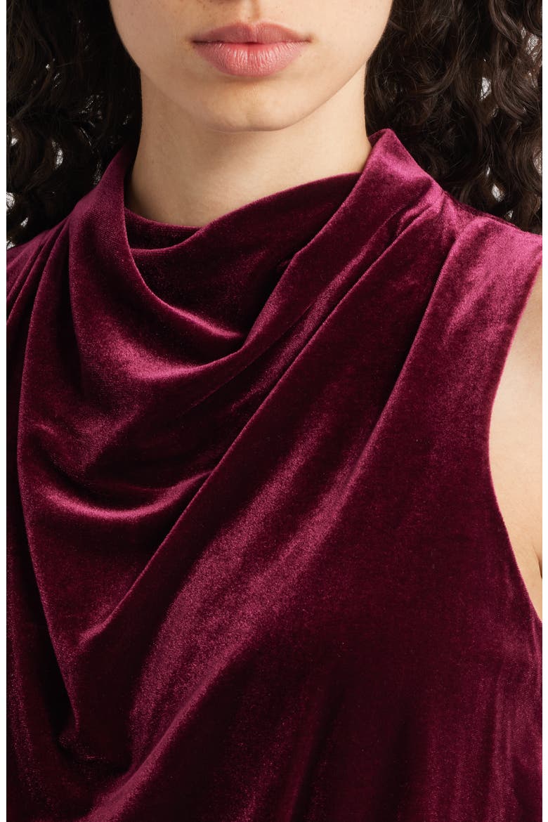 Cowl Neck High-Low Velvet Midi Dress, Alternate, color, WINE