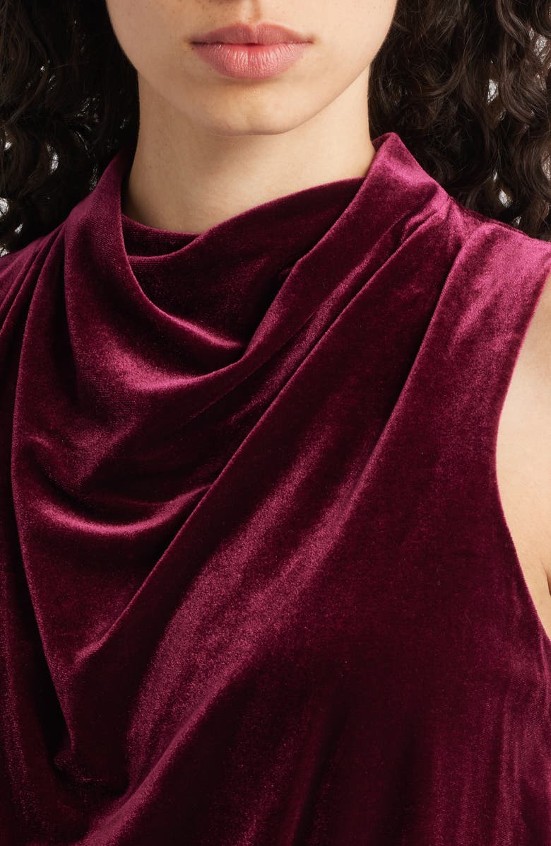 Vince Camuto Cowl Neck High-Low Velvet Midi Dress, Alternate, color, 