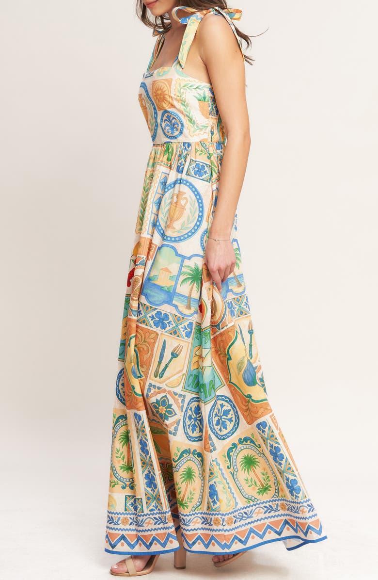 FLYING TOMATO Print Tie Strap Sundress, Alternate, color, Peach