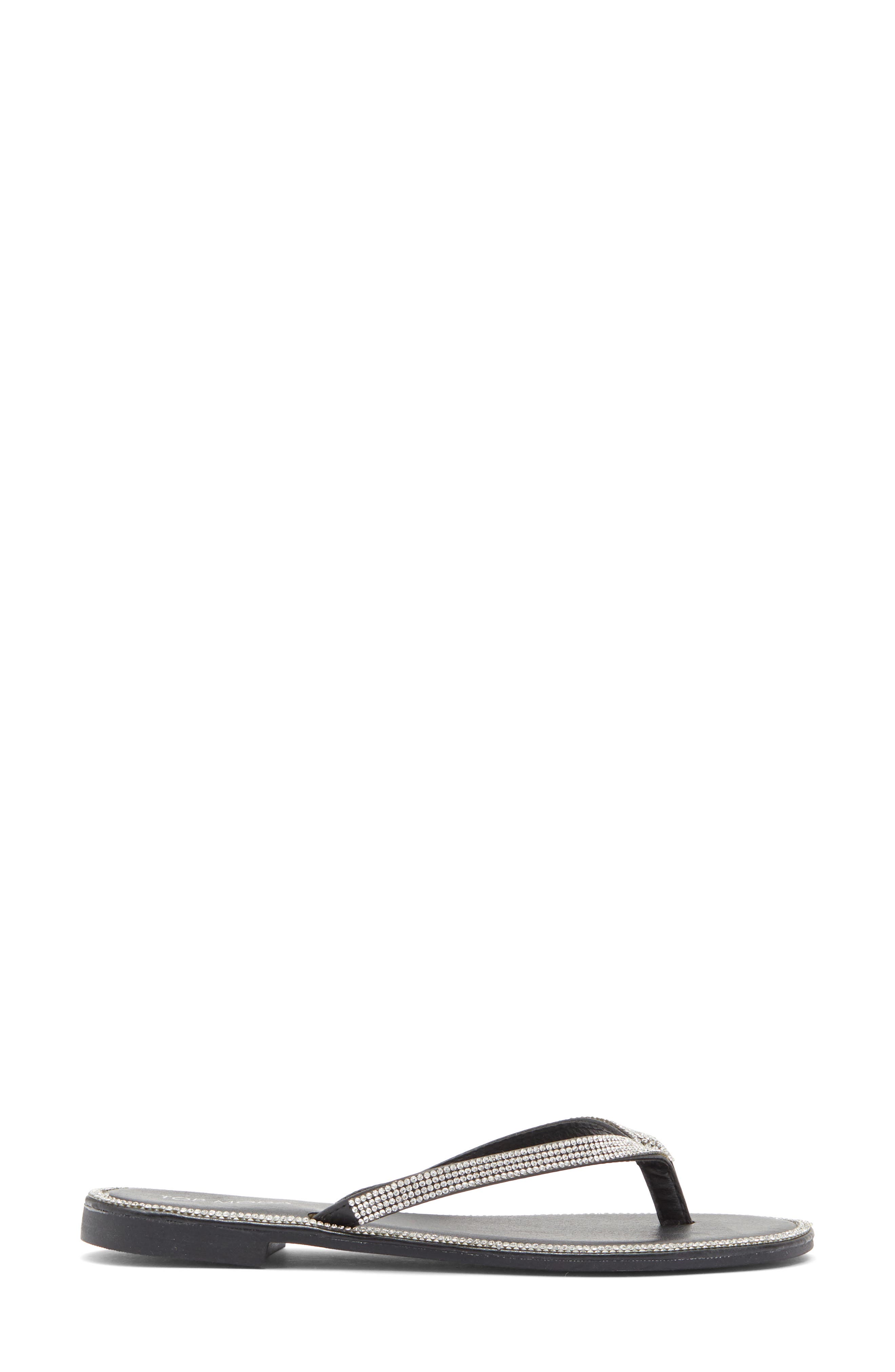 TOP MODA Haiti Rhinestone Embellished Flip Flop, Alternate, color, Black Pu