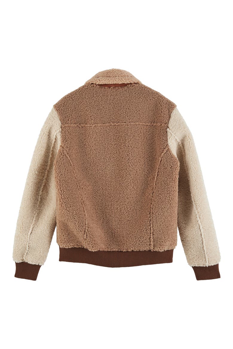 Colorblock Fleece Bomber Jacket, Alternate, color, BROWN