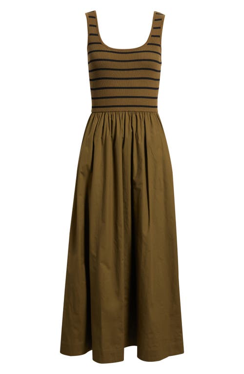 Moon River Stripe Mixed Media Stretch Cotton Tank Maxi Dress In Green