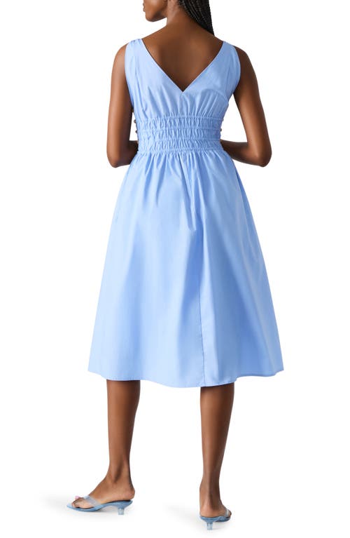 Steve Madden Kassie Bead Detail Smock Waist Cotton Midi Dress In Blue
