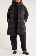 Eileen Fisher Plaid Stand Collar Alpaca & Wool Blend Coat