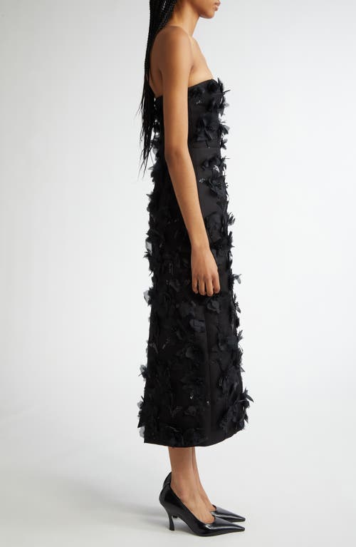 Michael Kors Floral Hand Embellished Strapless Sheath Dress In Black