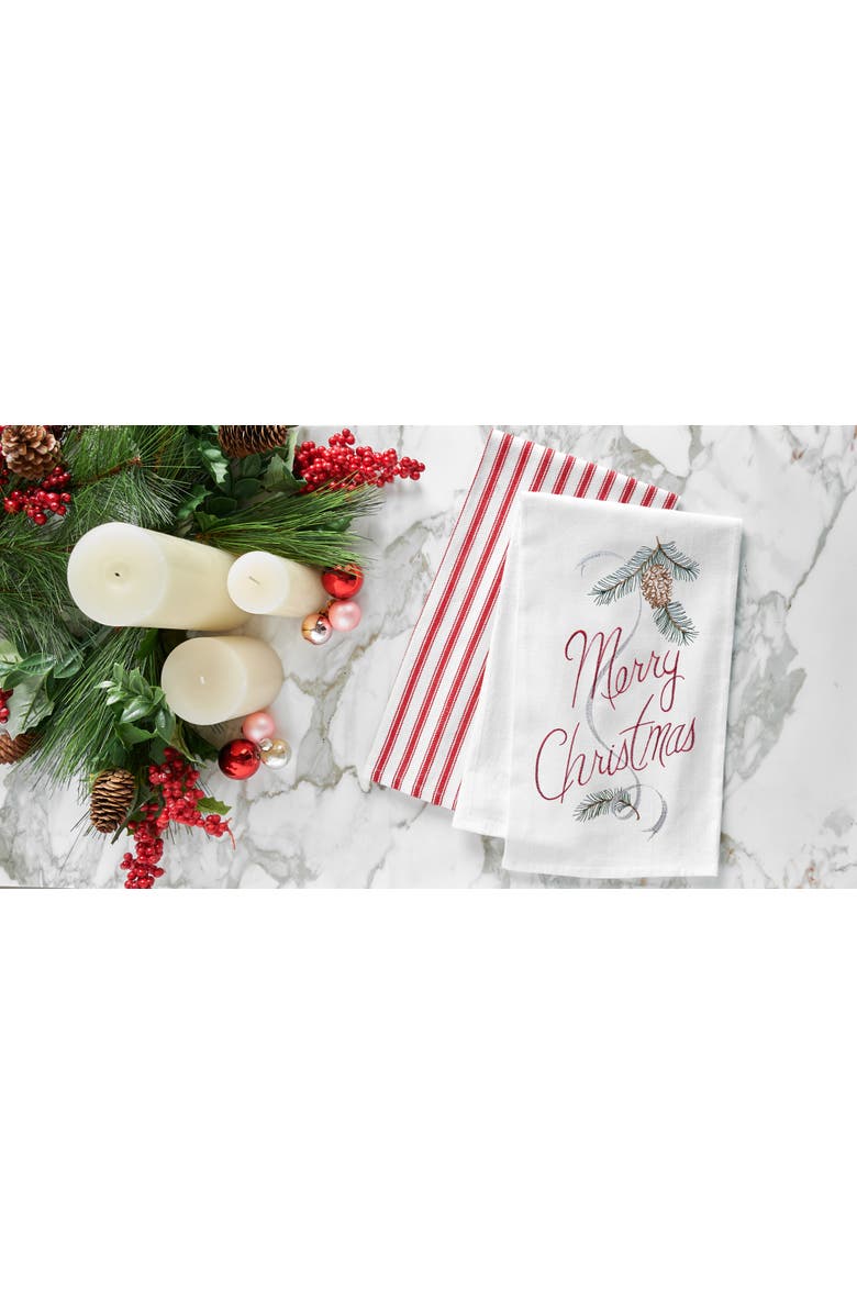 C&F Home "Merry Christmas" Sentiment with Pinecone Flour Sack Kitchen Towel Decor Decoration 27L x 18W in., Alternate, color, White