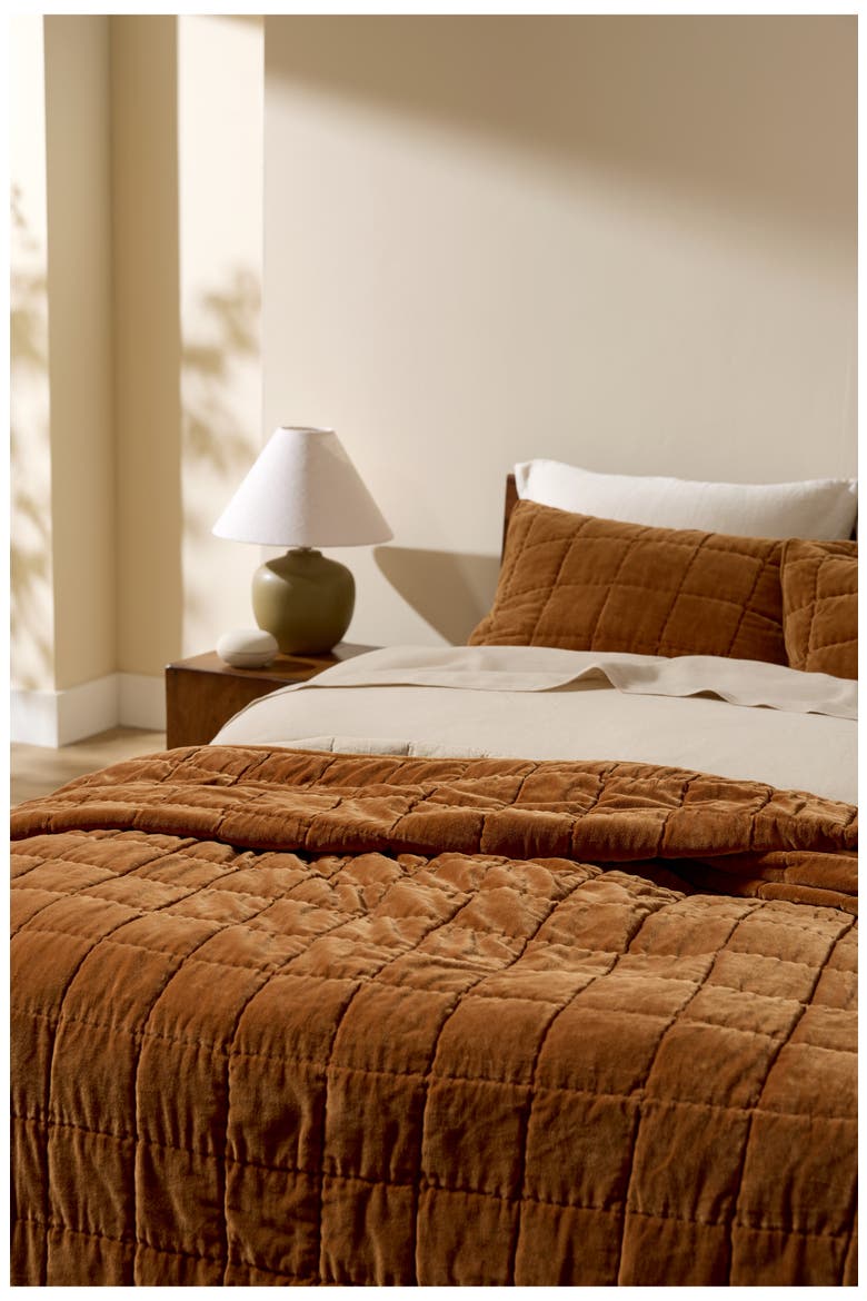 Set of 2 Hand Stitched Velveteen Pillow Shams, Alternate, color, TOBACCO