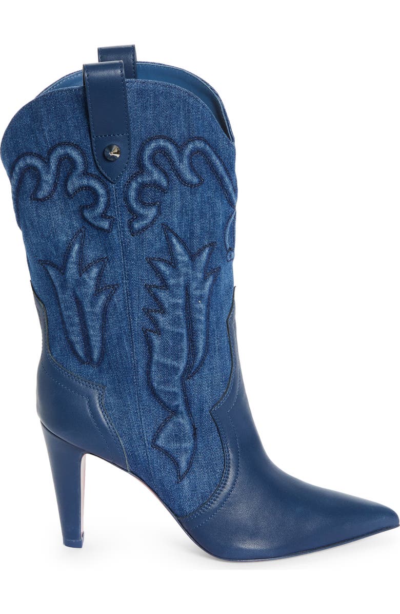 Christian Louboutin Santiag Denim & Leather Western Boot, Alternate, color,