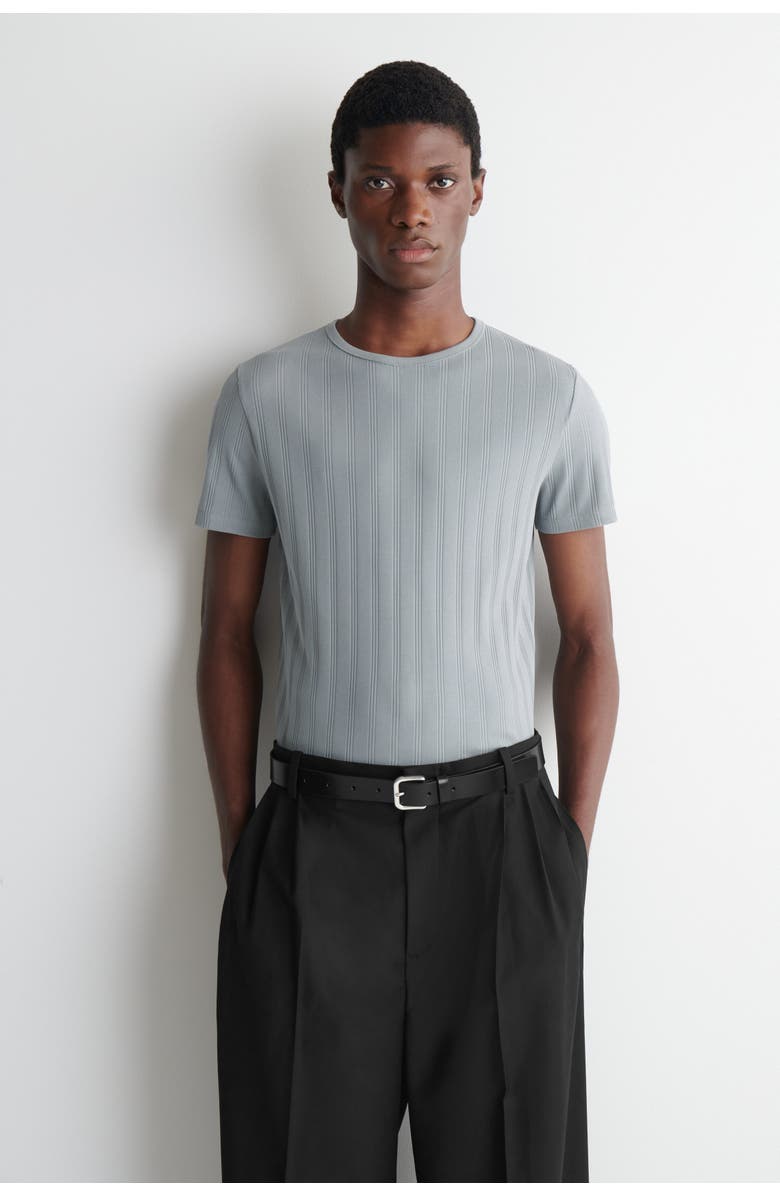 COS Slim-fit Wide-rib Cotton T-shirt, Main, color, Gray