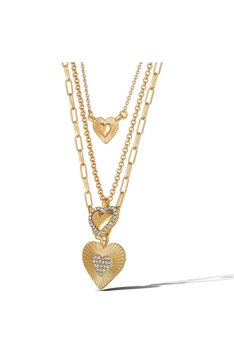 Jessica Simpson Triple Layered Gold-Tone Heart Pendant Necklace, Alternate, color, Gold