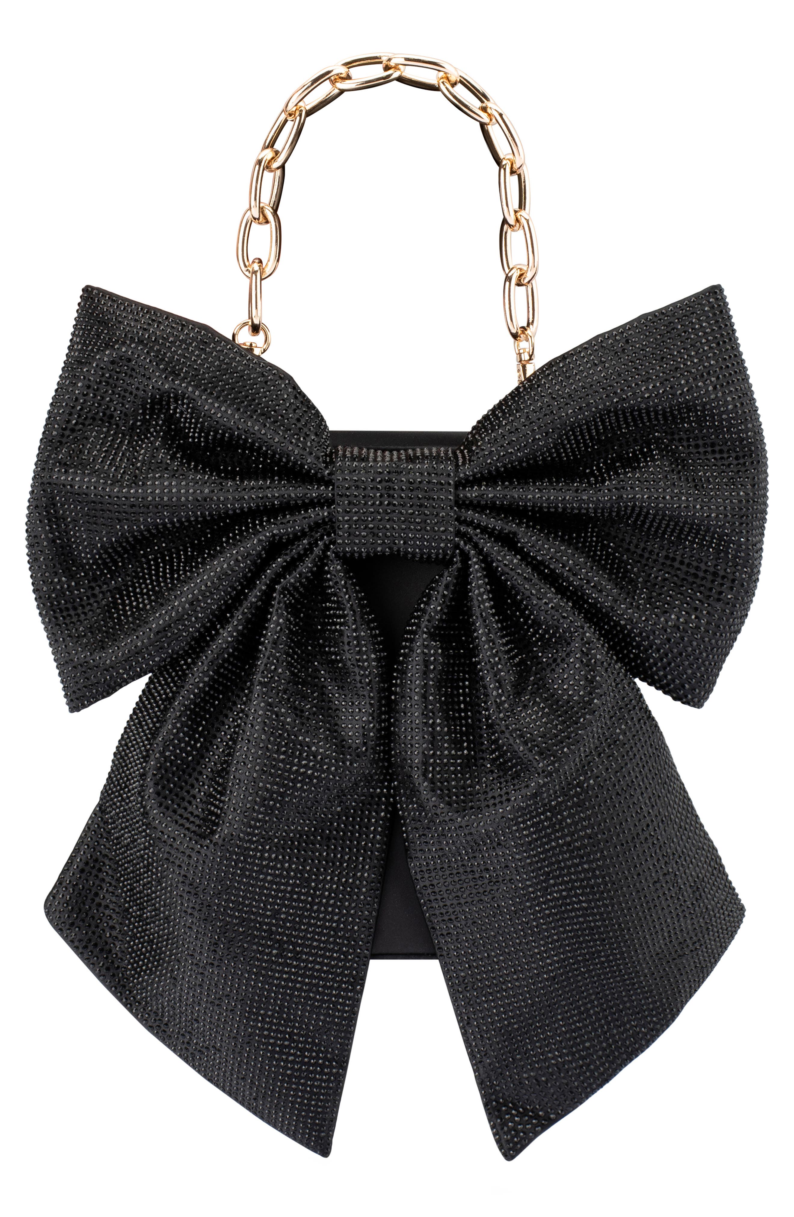Olga Berg Drew Crystal Bow Top Handle Bag, Main, color, Black