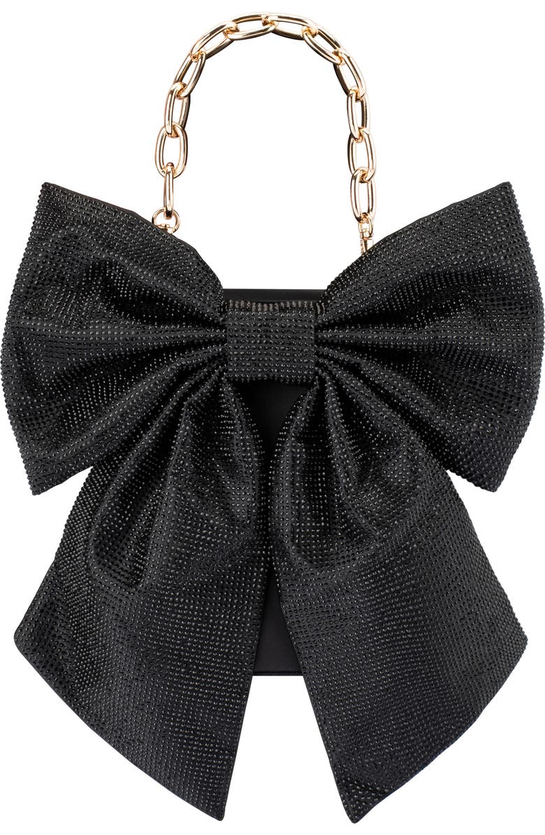 Olga Berg Drew Crystal Bow Top Handle Bag, Main, color, Black