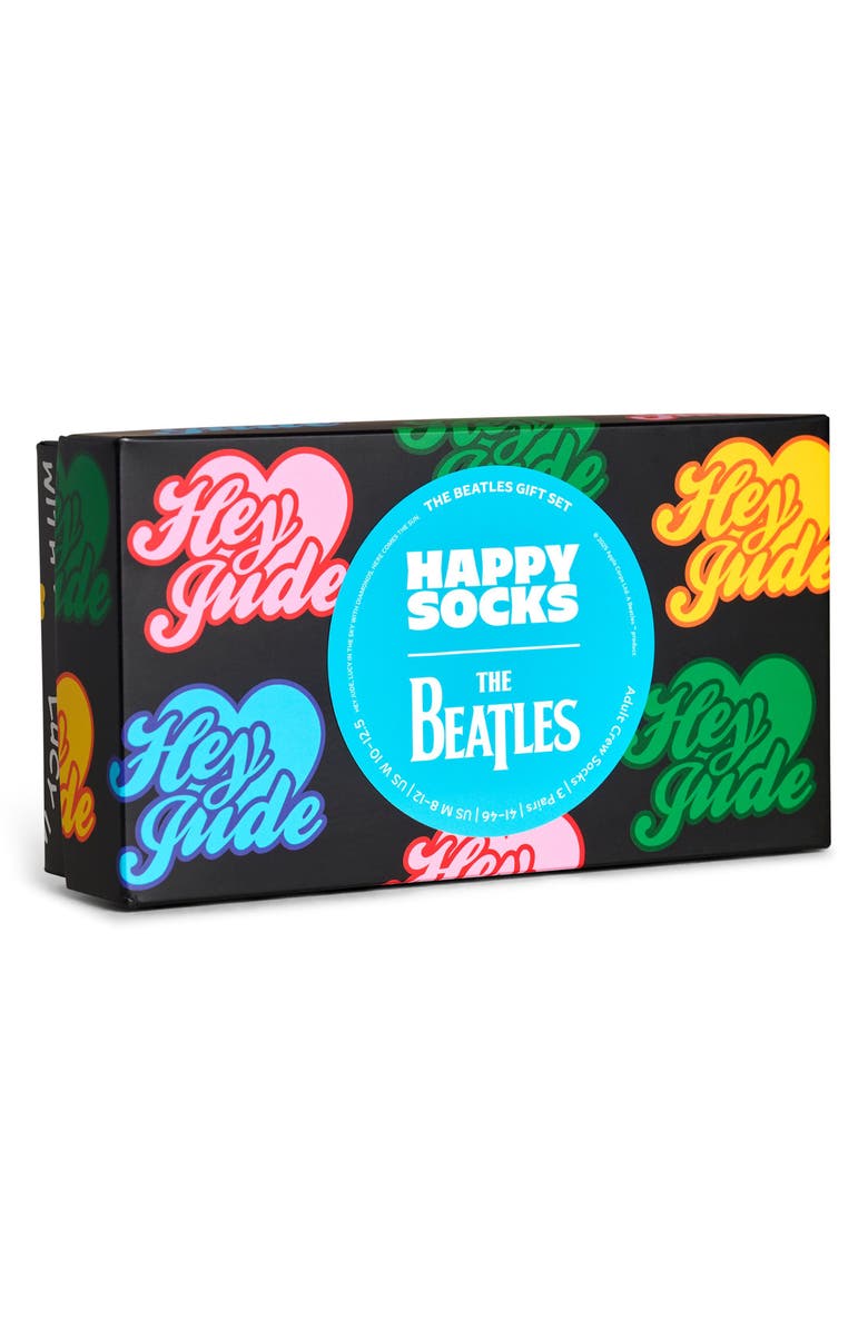 Happy Socks Assorted 3-Pack The Beatles Socks Gift Box, Alternate, color, Black