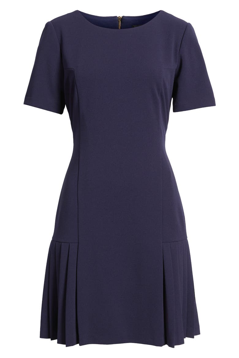 Kick Pleat Short Sleeve Stretch Crepe Dress, Alternate, color, MIDNIGHT NAVY