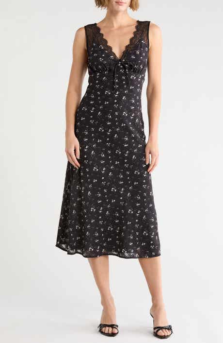 Lace Trim V-Neck Midi Dress