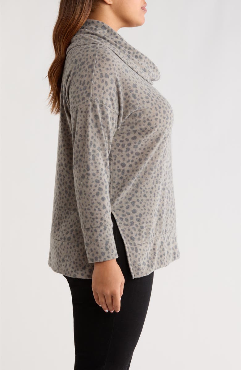 Loveappella Animal Spot Hacci Knit Cowl Neck Tunic, Alternate, color, Olive/ Charcoal