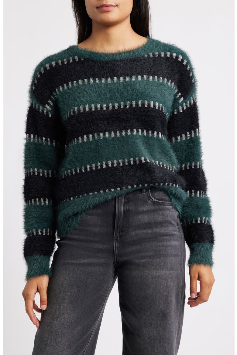 Stripe Metallic Boat Neck Sweater, Main, color, SPRUCE/BLACK