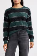 CITY BLUES Stripe Metallic Boat Neck Sweater
