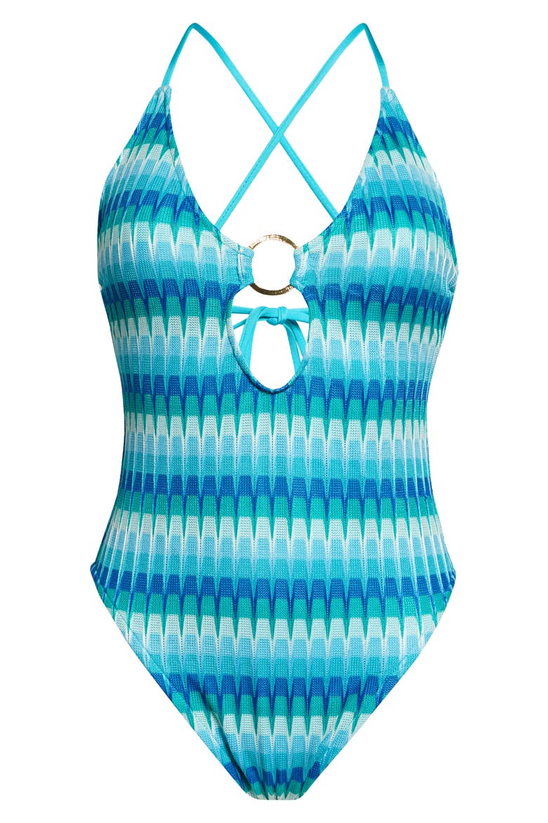 Moon Ray Mitered Stripe One-Piece Swimsuit, Alternate, color, BLUE MULTI