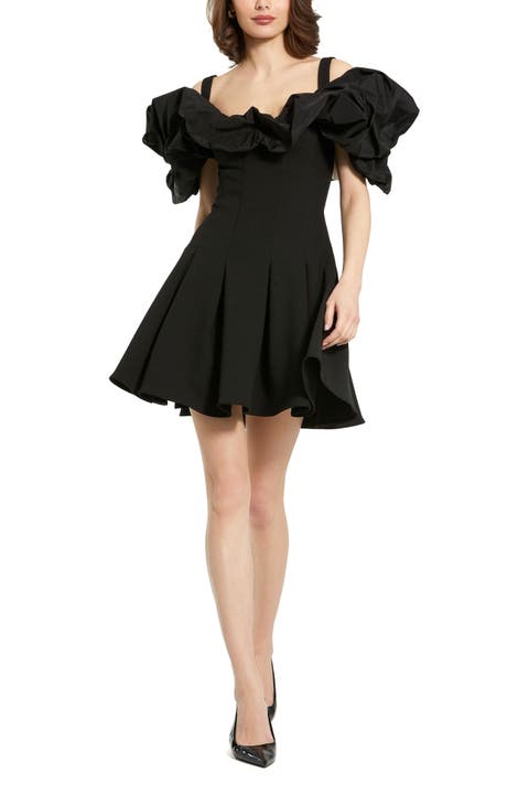Crepe Godet Hem Mini Dress With Faille Ruffle