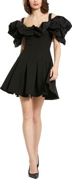 Mac Duggal Crepe Godet Hem Mini Dress With Faille Ruffle