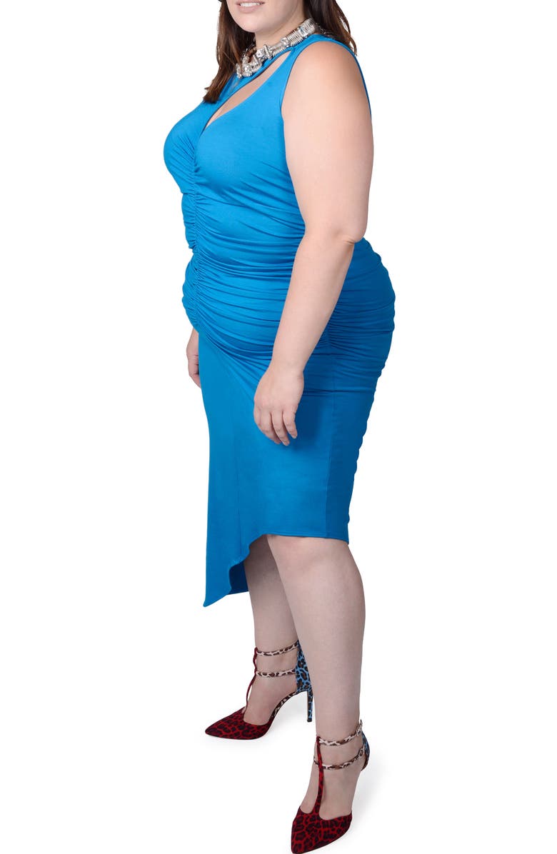 MAYES NYC Sarah Cutout Asymmetric Shirred Dress, Alternate, color, Blue