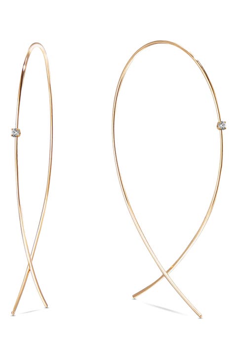 14k Gold Diamond Upside Down Hoop Earrings