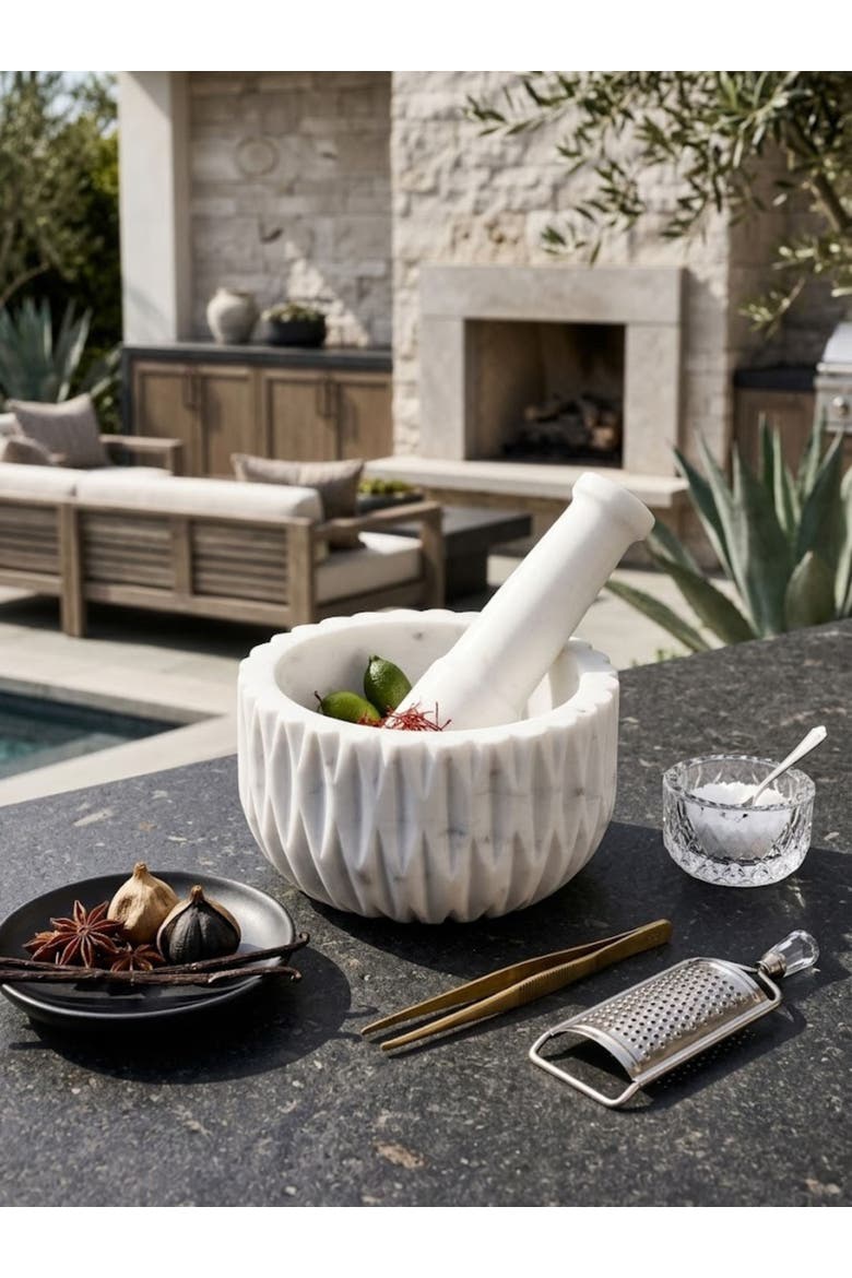 Russell Marble Mortar and Pestle, Alternate, color, Ivory White