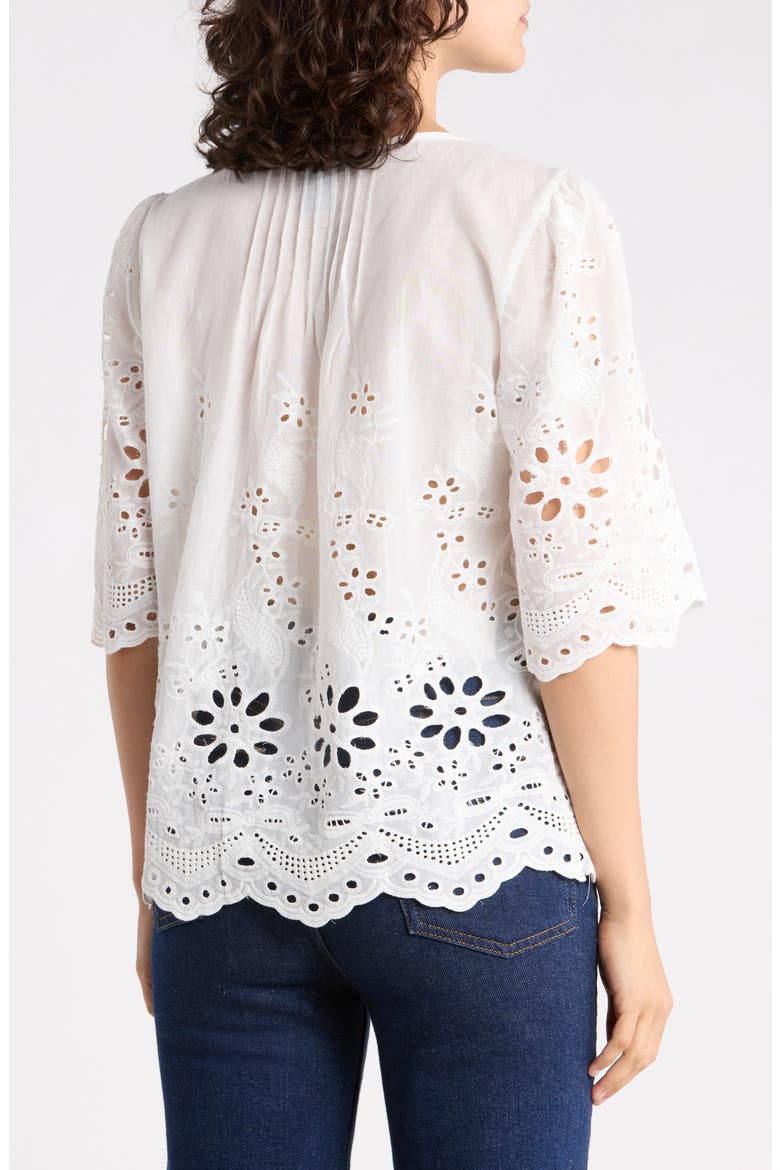 Eyelet Cotton Top with Scalloped Hem, Alternate, color, WHITE