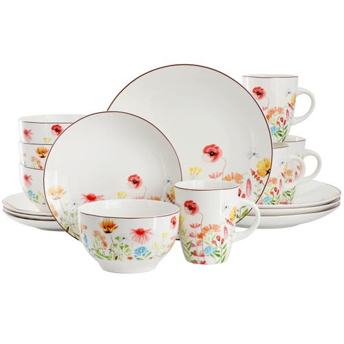 Elama Wildflower Meadow 16 Piece Stoneware Dinnerware Set In Multi