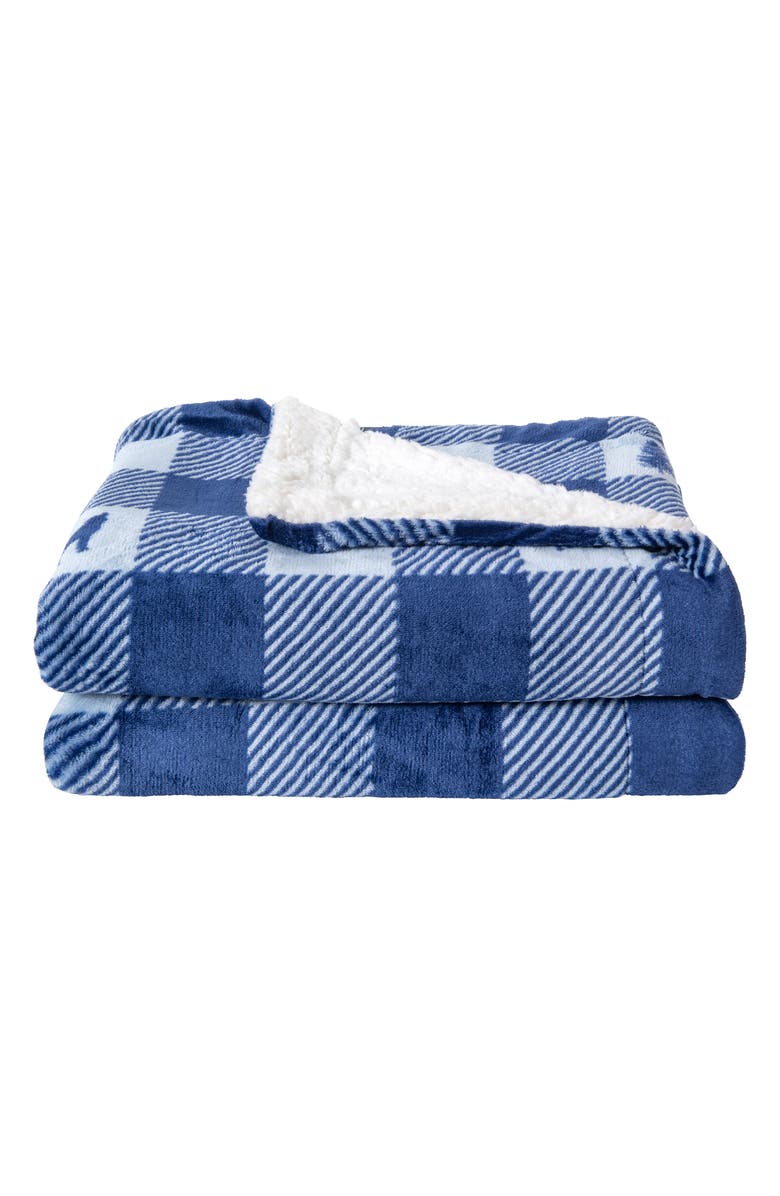 Woven & Weft Logde Plaid Print Reversible Faux Shearling Throw Blanket, Main, color, Buffalo Check Lodge