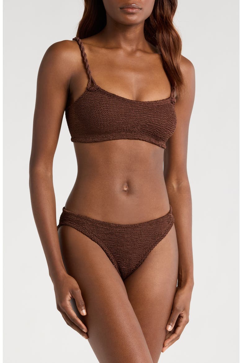 Phoebe Textured Two-Piece Swimsuit, Main, color, METALLIC CHOCOLATE