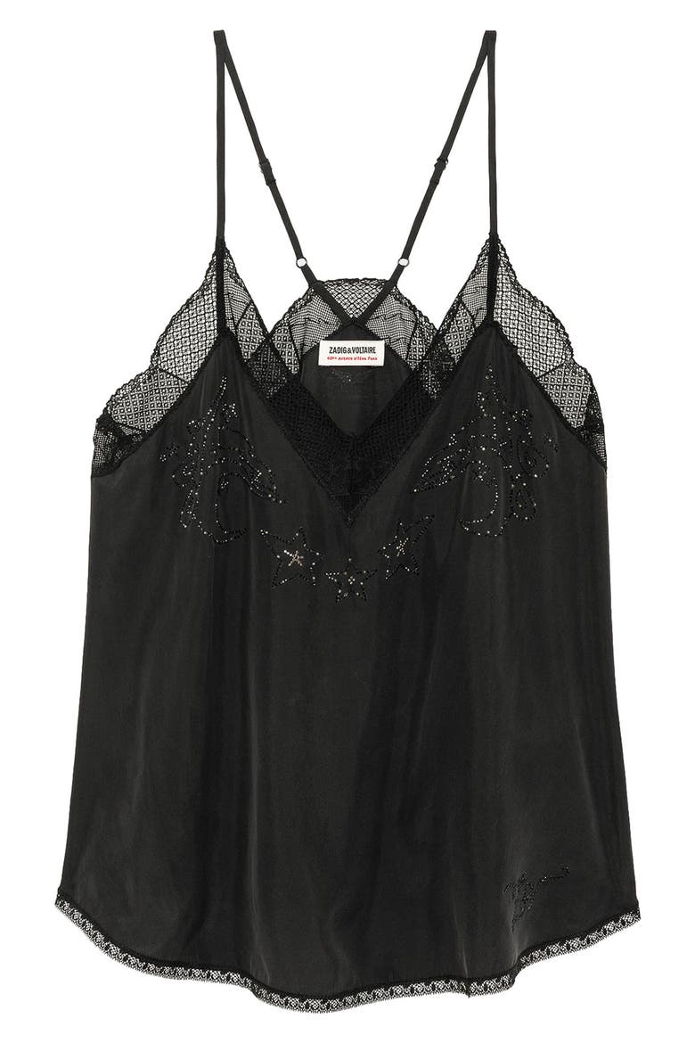 Christy Silk Strass Paisley Camisole, Alternate, color, BLACK