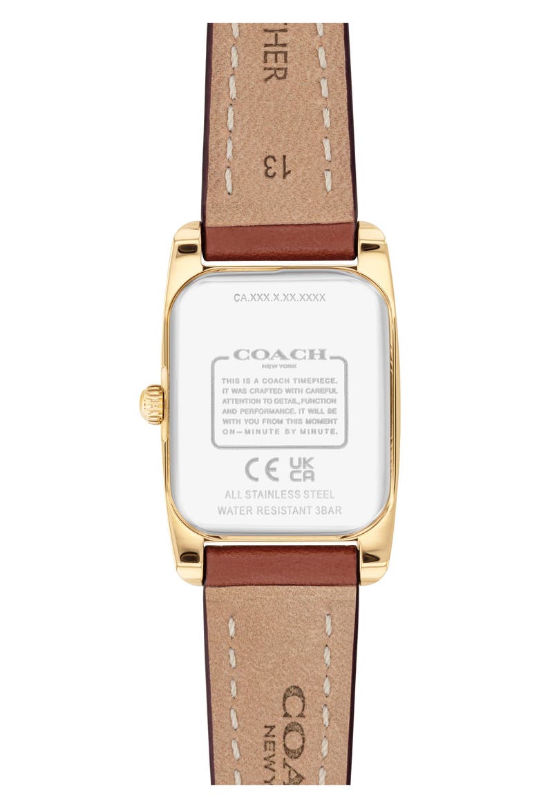 Saddle Rectangular Leather Strap Watch, 20mm x 30mm, Alternate, color, GOLD/SILVER WHITE FACE