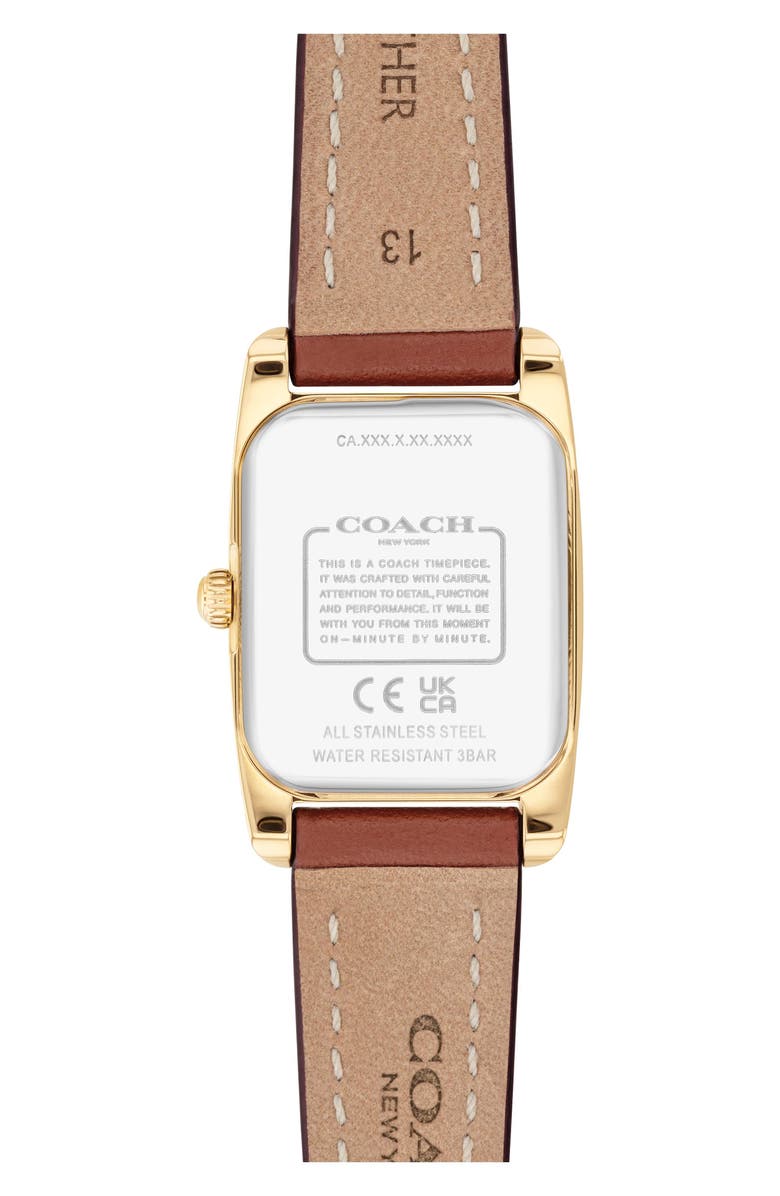 COACH Saddle Rectangular Leather Strap Watch, 20mm x 30mm, Alternate, color, Gold/Silver White Face