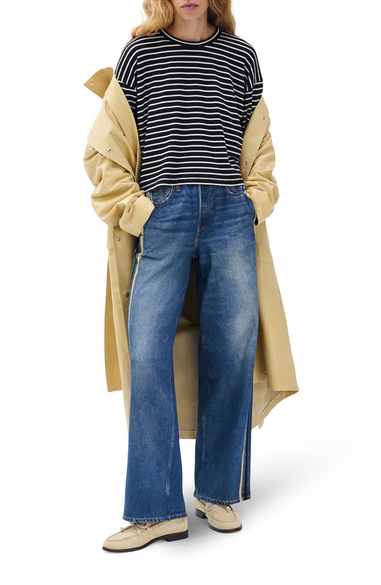 rag & bone Stripe Long Sleeve Rib Top, Alternate, color, Black Multi