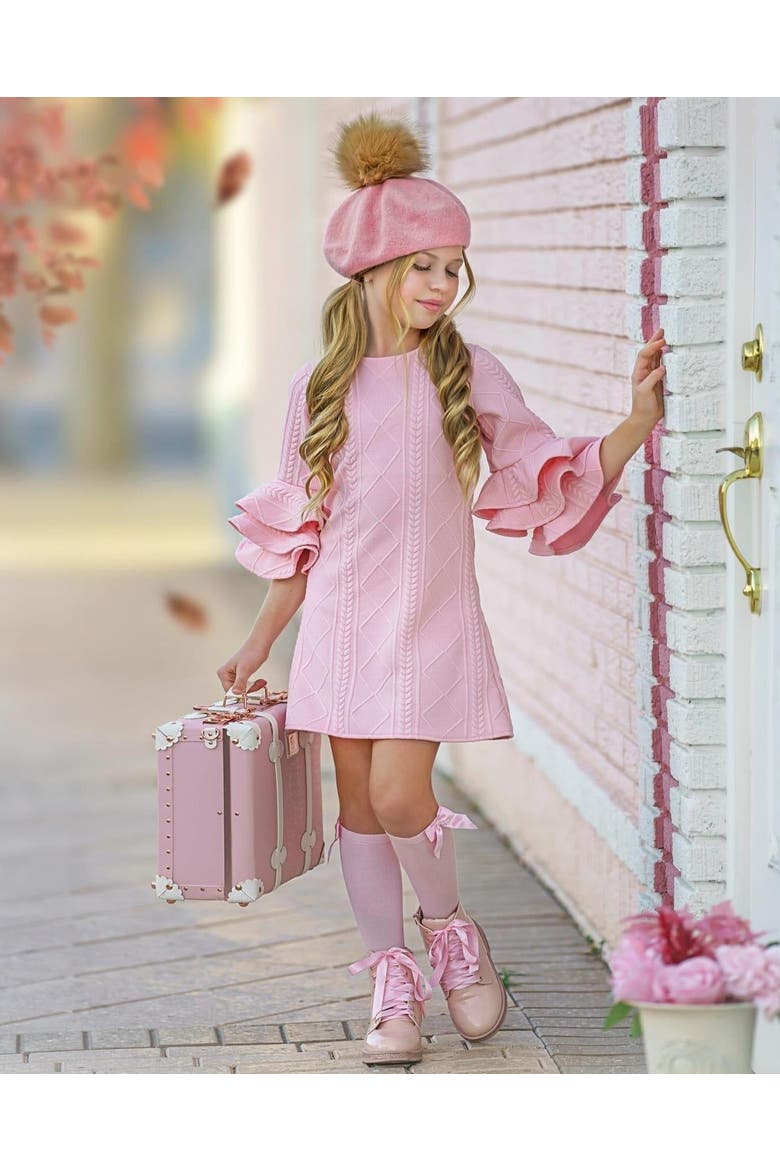 Best Pick  Ruffle Sleeve Sweater Dress, Alternate, color, Pink